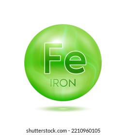 Iron minerals capsule green. Icon 3D minerals complex isolated on a white background for product design. Medical and scientific concepts. Icon 3D Vector EPS10 illustration.