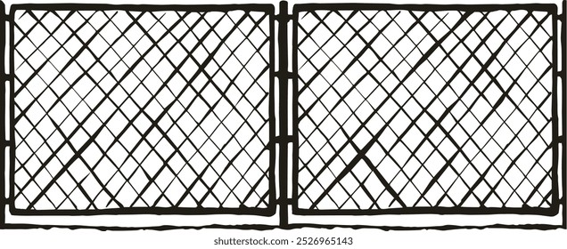 Iron Mma circunscrever detain chainlink framework hedge bar elemento de seção no céu branco pano de fundo. Linha preta desenhada à mão desenho logotipo esboço em estilo moderno doodle arte. Fechar exibição com espaço para texto