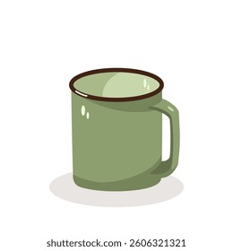 The iron mug with a contrasting brown rim stands out against a white background, emphasizing its simple design and functionality.