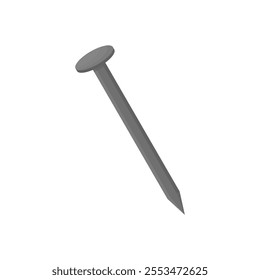 Iron nail in cartoon style on a white isolated background. Tool for construction. Beautifully drawn nail.