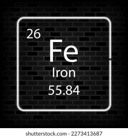 Iron neon symbol. Chemical element of the periodic table. Vector illustration.