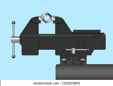 iron nut clutched in a Realistic Vice. Vector Illustration 