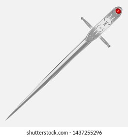 Iron Old Magic Sword with Red Stone. Vector illustration
