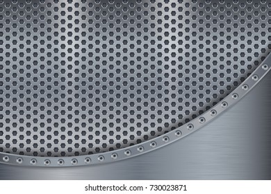 Iron perforated background. Metal texture. Vector 3d illustration