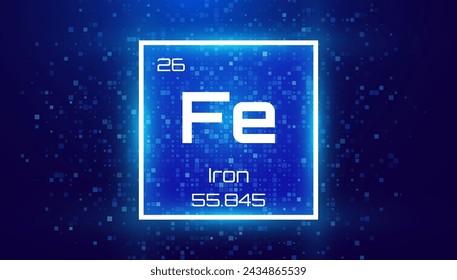 Iron. Periodic Table Element with Symbol Fe. Chemical Element Card with Number and Atomic Weight. Design for Education, Lab, Science Class. Vector Illustration.