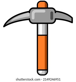 Iron pickaxe with wooden handle shape design isolated on white background, vector illustration