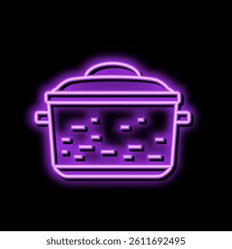 iron pot cooking neon light sign vector. iron pot cooking sign. isolated symbol illustration
