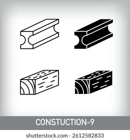 Iron profile and timber icon design. Simple linear and flat construction icon set.