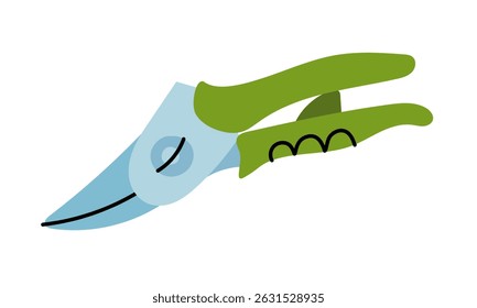 an iron pruner pruning branches, isolated illustration. Gardening tools. Seasonal work. product for agricultural crops. Suitable ecology, garden, cleaning, household, packaging design, infographics