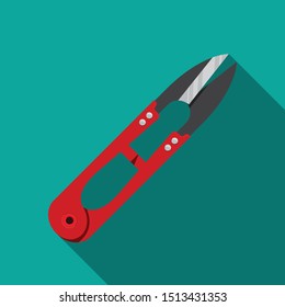 A iron red thread cutting scissors,knitting scissors vector flat design.