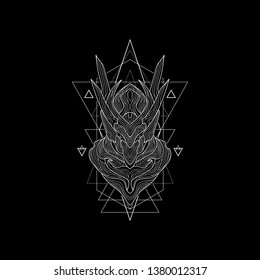 Iron Robot head : Line Art, Sacred Geometry Style