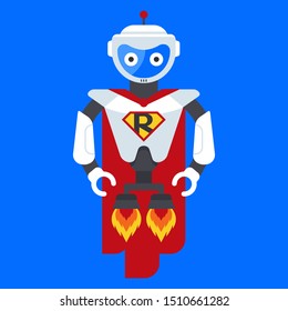 iron robot superhero. character from the future. science fiction heroes. flat vector illustration.