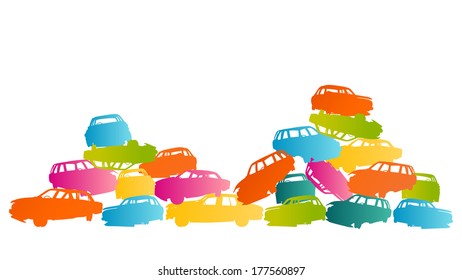 Iron scrap car junkyard vector background landscape concept