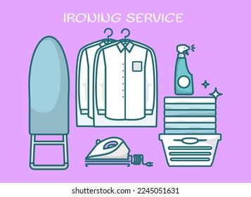 Iron service vector. Laundry and clothes cleaning illustration. Professional housework clothing ironing advertisement background