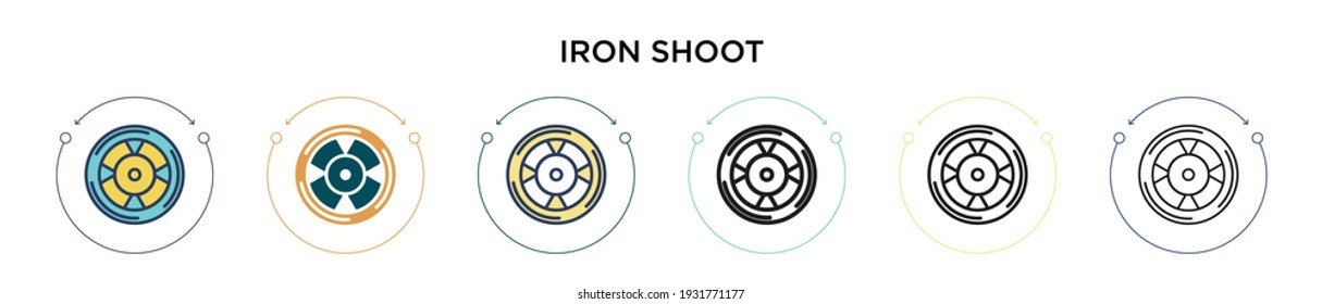 Icono de disparo de hierro en el estilo relleno, delgado, contorno y trazo. Ilustración vectorial de dos iconos vectoriales de filmación de hierro negro y de color se pueden utilizar para móviles, ui, web