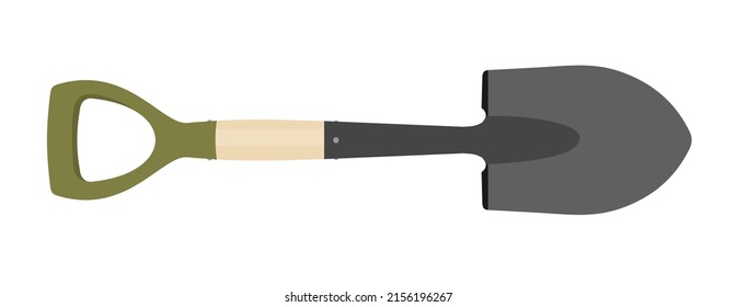 An iron shovel with a green handle. Vector clipart.