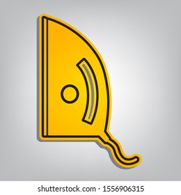 Iron sign. Flat orange icon with overlapping linear black icon with gray shadow at whitish background. Illustration.
