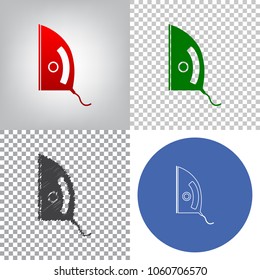Iron sign. Vector. 4 styles. Red gradient in radial lighted background, green flat and gray scribble icons on transparent and linear one in blue circle.