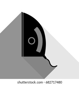 Iron sign. Vector. Black icon with two flat gray shadows on white background.