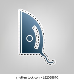 Iron sign. Vector. Blue icon with outline for cutting out at gray background.