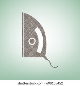 Iron sign. Vector. Brown flax icon on green background with light spot at the center.