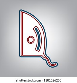 Iron sign. Vector. Dark red, transparent and midnight green stroke of white icon at grayish background.