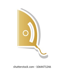 Iron sign. Vector. Golden gradient icon with white contour and rotated gray shadow at white background.