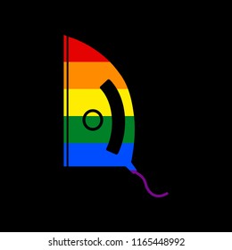 Iron sign. Vector. Icon with colors of LGBT flag at black background.