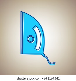 Iron sign. Vector. Sky blue icon with defected blue contour on beige background.