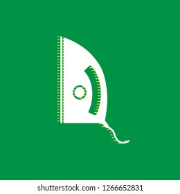 Iron sign. Vector. White flat icon with yellow striped shadow at green background.