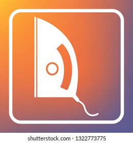 Iron sign. Vector. White icon on transparent button at orange-violet gradient background.