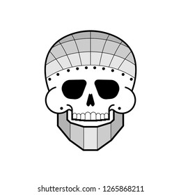 Iron skull. Metal jaw. Steel skeleton head
