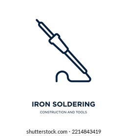 iron soldering icon from construction and tools collection. Thin linear iron soldering, electric, iron outline icon isolated on white background. Line vector iron soldering sign, symbol for web and 