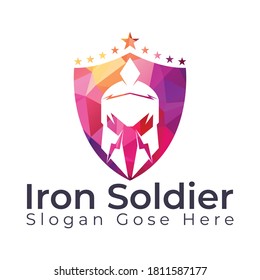 Iron soldier vector template. Spartan logo vector design template. Old Vintage Antiques Spartan warrior vector design.