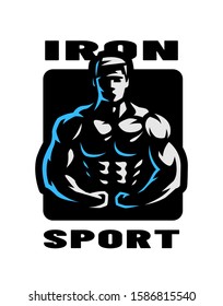 Iron sport  Bodybuilding  Athlete silhouette logo  emblem 