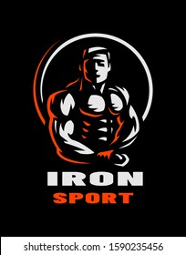 Iron sport  Bodybuilding  Athlete silhouette logo  emblem dark background 