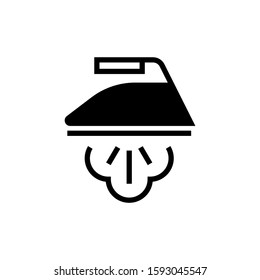 Iron and steam icon in black flat design on white background