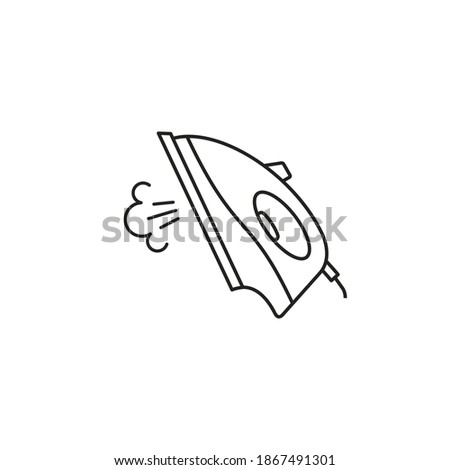 Iron with steam icon, smoothing iron vector line sign isolated on white.
