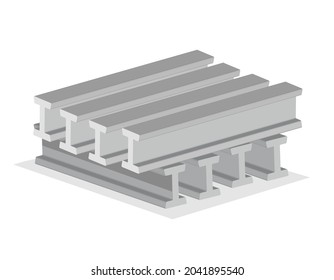 iron steel beams stacked, construction site, vector illustration