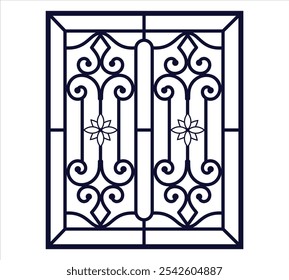 Iron steel window grill design silhouette vector