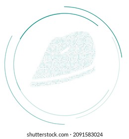 The iron symbol filled with teal dots. Pointillism style. Vector illustration on white background