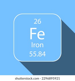 Iron symbol with long shadow design. Chemical element of the periodic table. Vector illustration.