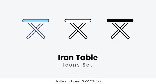 Iron Table Icons set thin line and glyph vector icon illustration