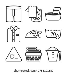 iron and Textile care icon set over white background, line style, vector illustration