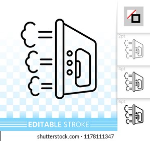 Iron thin line icon. Outline web sign of steamer. Flatiron linear pictogram with different stroke width. Simple household vector symbol, transparent background. Iron editable stroke icon without fill