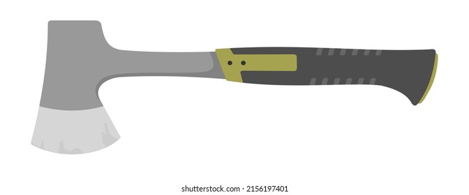 An iron tourist axe with a plastic handle. Vector clipart.
