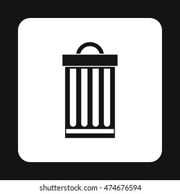 Iron trash can icon in simple style isolated on white background. Sanitation symbol