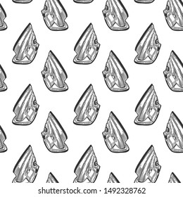 Iron. Vector concept in doodle and sketch style. Hand drawn illustration for printing on T-shirts, postcards. Seamless pattern for textile, paper wrap. Texture background.