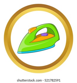 Iron vector icon in golden circle, cartoon style isolated on white background