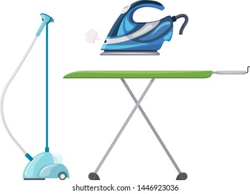 Iron vector ironing electric household appliance steamer of laundry housework illustration irony housekeeping set of hot irony steam equipment isolated on white background